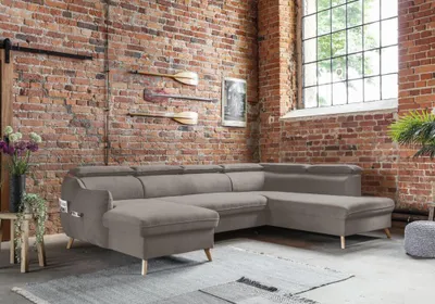 Produktbild von MIUFORM Sweet Harmony - Ecksofa mit Bettfunktion und Bettkasten U-FORM LINKS - 321x208cm - Velours Dunkelbeige - Sofa Schlafsofa Couch