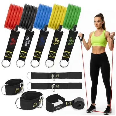 Productafbeelding van Resistance band | Weerstandsbanden | Weerstands Set | Set van 9 | Fitness elastiek | Meerkleurig