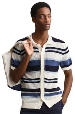 Produktbild von Gestreifte creme-dunkelblaue Polo Gant mit Kragen