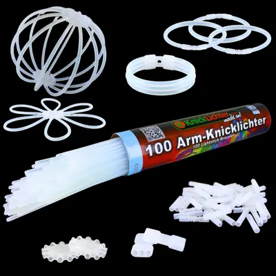 Produktbild von 100 Arm Knicklichter Weiß, Leuchtstäbe Neon Party Deko, Glow Sticks