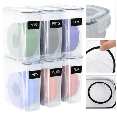 Obrázok produktu pre Eikuavons, sada 6 kusov, 3D tlačiarne, nádoba na skladovanie filamentu, objem 4 litre, vodotesná sušiaca nádoba pre filament 1,75 mm (PLA/PETG/TPU)