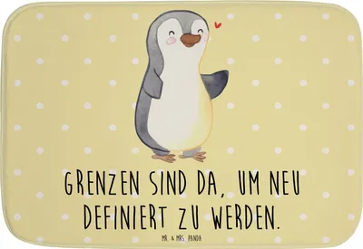 Produktbild von Mr. & Mrs. Panda Badteppich Pinguin Amputation - Gelb Pastell - Geschenk, badezimmermatte, Badezimmerteppich, Armamputation, Badläufer, Badematte, Badvorleger