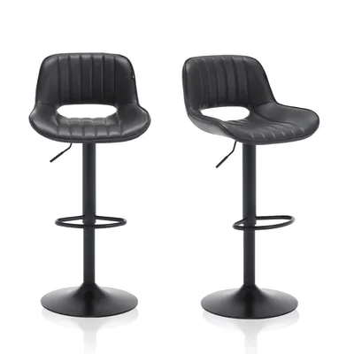 Produktbild von Meisterhome® Barhocker 2er Set - Höhenverstellbar mit lehne Barstuhl, Drehhocker, Küchenstühle Mit Fußstütze, Kunstleder Edelstahl, Gepolsterter Sitz, Für Tresenhocker, Wohnküchen, Hotels, Bar Hocker, Farbe:Dunkelgrau