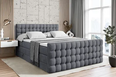 Produktbild von ALTDECOR Boxspringbett mit Matratze und Lattenrost - VIONE -Z KING - 180x200 cm - Dunkelgrau Samt - Topper, Fußteil, Polsterbett mit Bettkasten, Bett mit Stauraum H3 - und H4 - Matratze, Doppelbett, Springboxbett