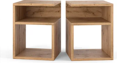 Produktbild von Nachttisch 2er SET Wotan Eiche - Nachtschrank - Nachtkommode - Modern Möbel ohne Schubladen für Ihr Schlafzimmer - Klein Kommode 41cmx32cmx30