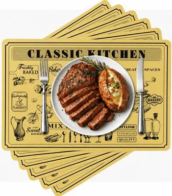 Produktbild von 6 Platzdeckchen Set Tischset Tischmatte Platzmatte Platzsets Abwaschbar Gold