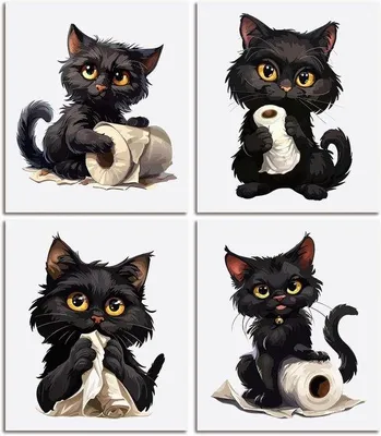 Productafbeelding van Zelfklevende kattenstickers voor de badkamer - zwart - 4 verschillende designs