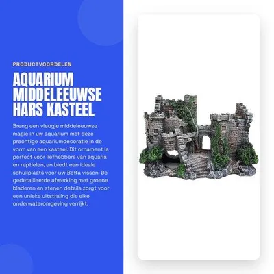 Productafbeelding van Aquariumdecoratie: Kasteel - grijs met groene bladeren - middeleeuws design