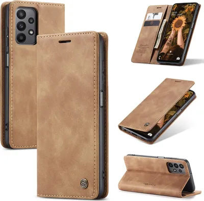 Produktbild von Galaxy A23 4G Hülle, Retro Kunstledertasche mit Standfunktion Schutzhülle für Samsung Galaxy A23 4G Braun