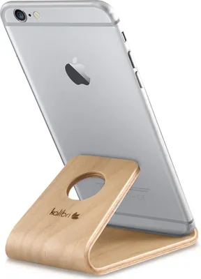 Produktbild von kalibri Handy Halterung Smartphone Ständer - Universal Halter kompatibel mit iPhone Samsung iPad Tablet u.a. - Tisch Stand Dock in Birken-Holz