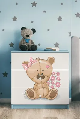 Produktbild von Kinderkommode mit Schubladen Teddybär Blumen in der Farbe Blau Babydreams