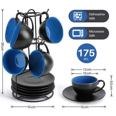 Produktbild von MIAMIO - Cappuccinotassen Set, Cappuccino Tassen  Le Papillon Kollektion (Innen Blau)