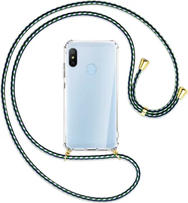 Produktbild von Handykette Backcover-Schutzhülle mit Band (Metall goldfarben) für Xiaomi Mi A2 Lite - grün/blau/weiß