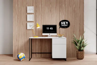 Zdjęcie produktu dla Biurko Asha z szufladą 120 cm - biały mat / czarny stelaż