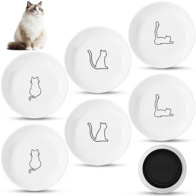 Productafbeelding van Set van 6 keramische kattenbakken, 15 x 3 cm, met antislipbodem – wit