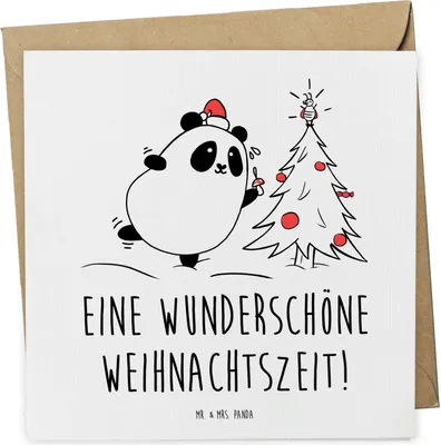 Produktbild von Mr. & Mrs. Panda Klappkarte Panda Weihnachtszeit - Weiß - Geschenk, Glückwunschkarte, Grußkarte, anlasskarte, faltkarte, doppelkarte
