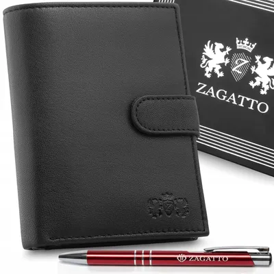 Zdjęcie produktu dla Portfel męski skórzany czarny pionowy skóra naturalna ochrona RFID ZAGATTO