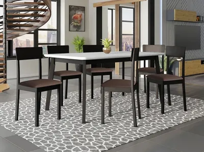 Obrázok produktu pre Rozkladací stôl 160 cm so 6 stoličkami ADELBITE 7 - biely / čierny / hnedý 2