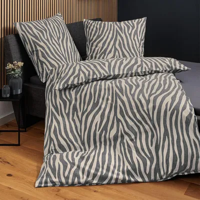 Produktbild von Janine Feinbiber Bettwäsche Davos 65187 anthrazit natur 155x220 cm + 80x80 cm