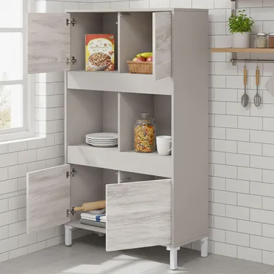 Image de Mezzate - Buffet, 78x33x134h cm Beige, Tiroirs