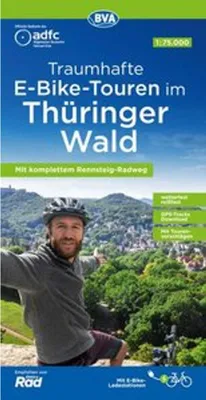 Immagine prodotto di Mappa regionale ADFC Tour in e-bike Dreamlike nella Selva di Turingia, 1:75.000, con proposte di escursioni giornaliere, resistente agli strappi e alle intemperie, download traccia GPS
