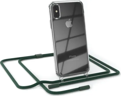 Produktbild von EAZY CASE Handykette für Apple iPhone X / XS, Clear Case aus Silikon, mit Umhängeband, abnehmbare Endstücke, Handyband in Grün