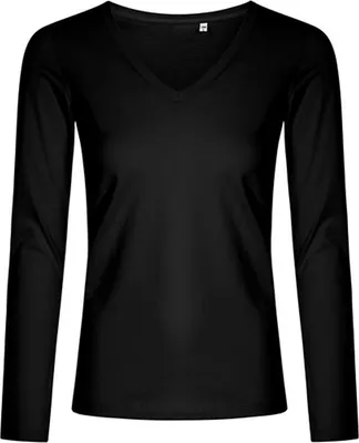 Immagine prodotto di X.O by Promodoro 1560 | Maglietta da donna con scollo a V e manica lunga, cotone pettinato - Colore: Nero - Taglia: L