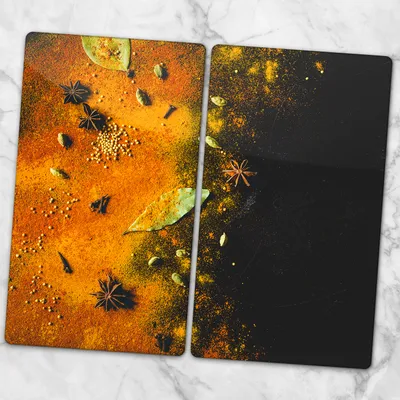 Produktbild von Glas-Herdabdeckplatten Glaskeramikkochfeld-Abdeckung Spritzschutz Glas 2x30x52 cm - Gewürze Kräuter
