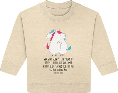 Produktbild von Mr. & Mrs. Panda Organic Baby Pullover Einhörner Umarmen 6. - 12. Monat - Natural Raw - Geschenk, Familie, Sister, Bullover, Einhorn, Freundin, Unicorn, Liebe