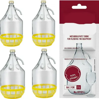 Produktbild von 4 x 5L Flasche +Schwefelpulver GLASBALLON Weinballon Glasflasche Gärballon