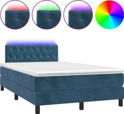 Produktbild von vidaXL Boxspringbett mit Matratze & LED Dunkelblau 120x200 cm Samt