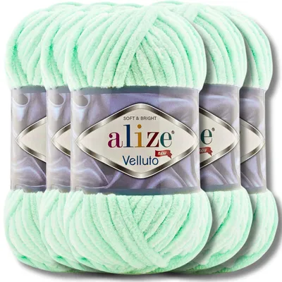 Immagine prodotto di Alize 5x 100 g Velluto lana spessa, tinta unita, ciniglia, uncinetto, lavoro a maglia (Menta | 464)