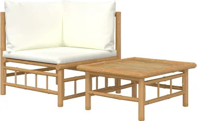 Produktbild von vidaXL 2-tlg. Garten-Lounge-Set mit Cremeweißen Kissen Bambus