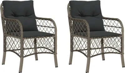 Image de vidaXL Chaises de jardin avec coussins 2 pcs. Gris Poly Rattan