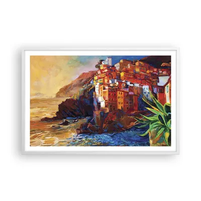 Produktbild von Gerahmtes Poster - Weißer Rahmen - Manarola Bunt Öl - 91,5x61 cm - Wand Bild - Wanddeko - Wandbilder - Kunstposter - Wandposter - Bilderrahmen - Bilder - Kunstdruck - Wandbild - P2WAA91x61-4164
