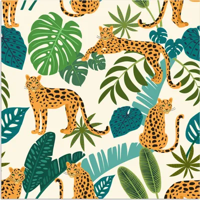 Produktbild von MuchoWow® Poster Dschungel - Leopard - Pflanzen - Muster - Mädchen - Jungen 30x30 cm - Wandposter - Printing