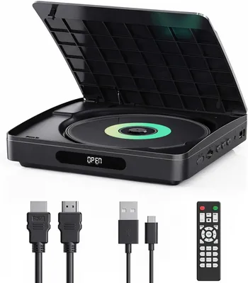 Immagine prodotto di Mini lettore DVD per TV con cavo HDMI – Upscaling HD, senza restrizioni regionali, funzione di memorizzazione, sincronizzazione HDMI, compatibile con diversi formati di disco (no Blu-Ray)