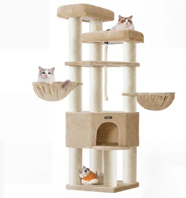 Produktbild von Feandrea Kratzbaum groß, mehrstöckiger Katzenbaum, XXL, 55 x 55 x 186,7 cm, 11 cm d Dicke Sisalstämme, für große Katzen wie Maine-Coon-Katze, Katzenkratzbaum, Kamelbraun PCT008K101