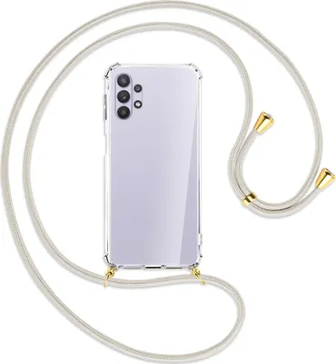Produktbild von Handykette Backcover-Schutzhülle mit Band (Metall goldfarben) für Samsung Galaxy A32 5G - broken white