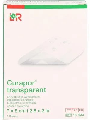 Immagine prodotto di Curapor trasparente sterile 7 x 5 cm Medicazione per ferite chirurgiche, 5 cerotti