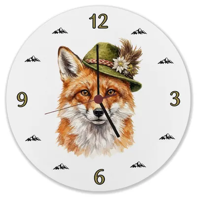 Produktbild von Fuchs mit alpenländischem Trachtenhut Wanduhr aus MDF