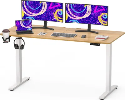 Produktbild von SANODESK QS1 140x60cm Höhenverstellbarer Schreibtisch Elektrisch, Memory- und Timer-Funktion, Anti-Kollisionsschutz, 60 kg Tragkraft Haken(Weiß-Ahorn)