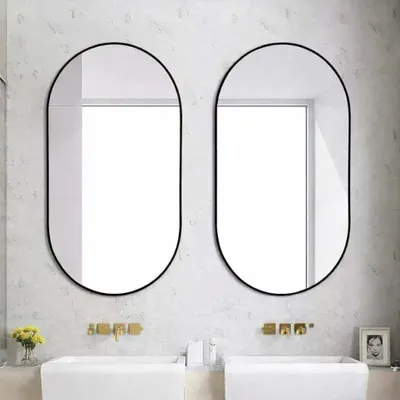 Produktbild von AIORBER Wandspiegel 50x70 cm oval, Bogenspiegel Badspiegel mit Goldrahmen, Dekospiegel für Bad Flur Schlafzimmer, Schwarz