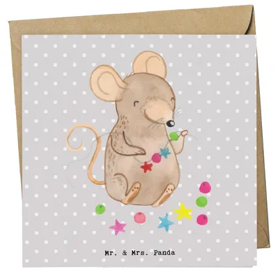 Produktbild von Mr. & Mrs. Panda Glückwunschkarte Maus Schmuck selber machen - Grau Pastell - Geschenk, Klappkarte, Grußkarte, anlasskarte, doppelkarte, faltkarte, DIY, Basteln