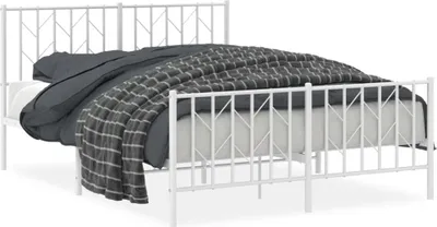 Productafbeelding van vidaXL Bedframe met hoofdeinde en voeteneinde, metaal, wit, 135x190 cm