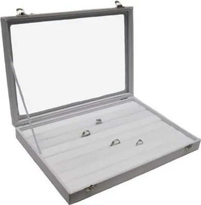 Produktbild von Schmuckkasten Schmucklade Schaukasten Schmuckdisplay mit Glasdeckel für Ringe weiss