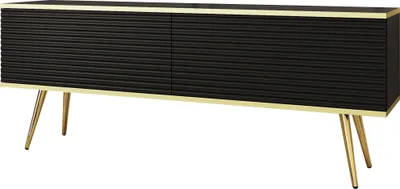 Produktbild von TV-Schrank Rodi - TV-Möbel mit 2 Klappen + MDF, Füße - TV-Lowboard 135 cm, Wohnzimmer, PUSH TO OPEN (Schwarz + Gold)