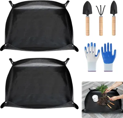 Produktbild von Gartenmatte Set von 2, 100x100 cm, Wasserdicht, Faltbar, Für Umtopfen, Schwarz