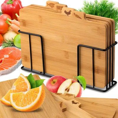 Produktbild von 4er Schneidebrett-Set Bambus Schneidebrett Küchenschneidebrett Schneidebrettchen Lebensmittelecht Küchenbrett Kochen Holz Retoo