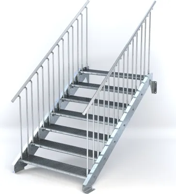 Produktbild von Stahltreppe 7 Stufen bis Höhe 140 cm, Laufbreite : 120 cm beidseitiges Geländer ST 1 (31 / 31 mm)